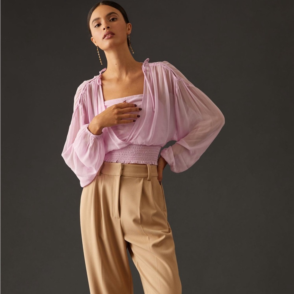 By Anthropologie Sheer Peasant Top